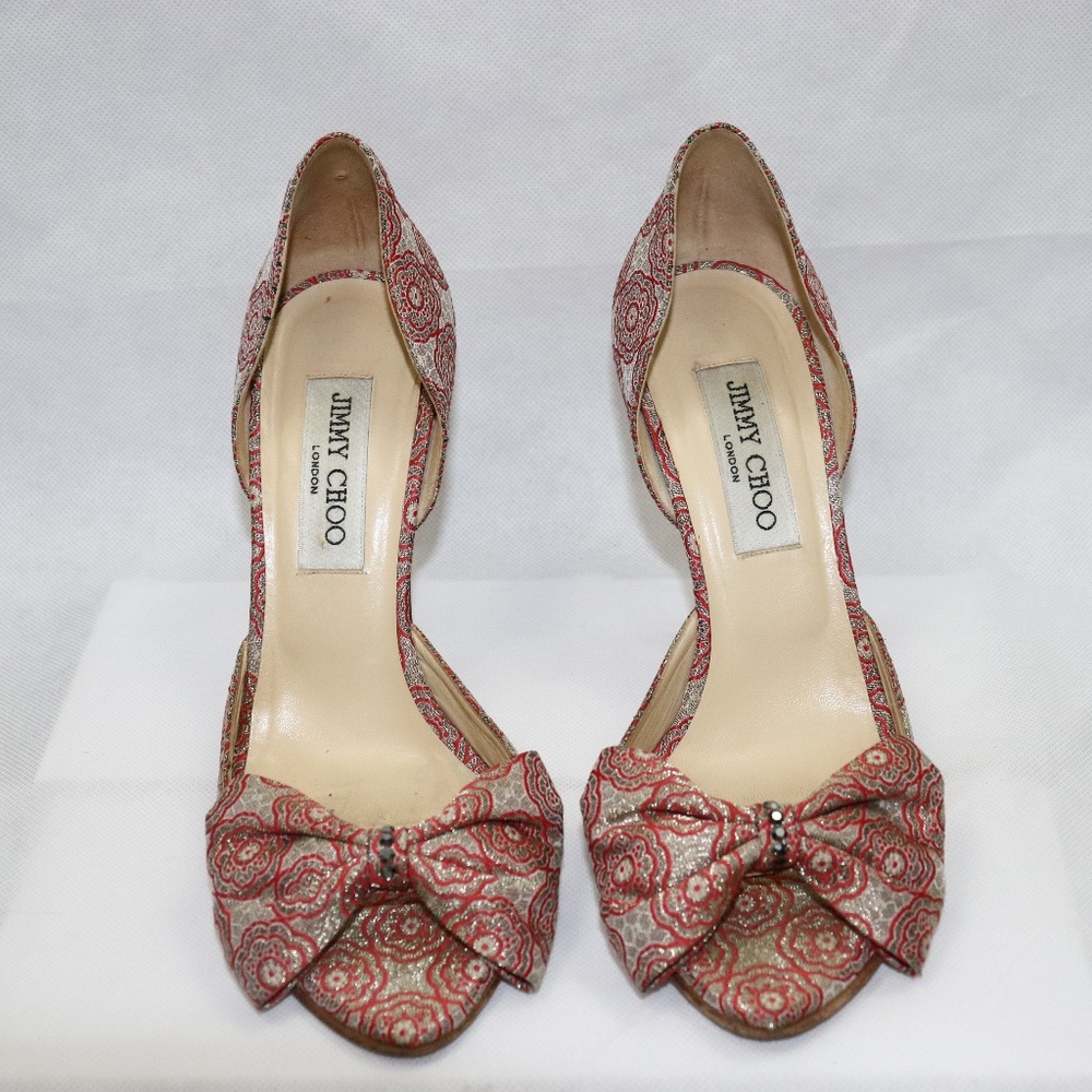 Jimmy Choo Peep Toe Bow Embellished Heeled Sandals